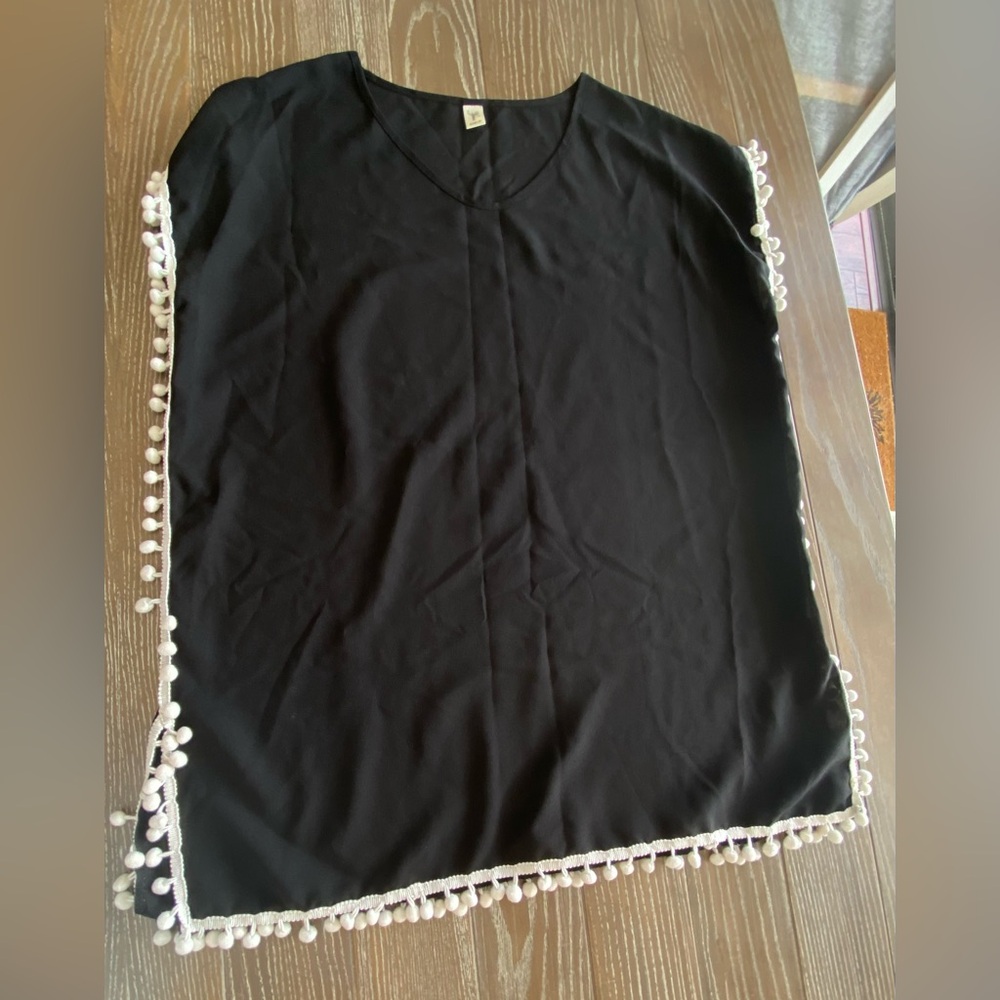 Poncho swimsuit cover up with Pom-pom trim